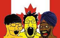 3soyjaks asian bindi brown_skin canada canadian closed_eyes clothes country dirty flag glasses hair hat indian open_mouth small_eyes soyjak stubble turban variant:classic_soyjak variant:markiplier_soyjak yellow yellow_eyes yellow_skin yellow_teeth // 1024x658 // 542.9KB