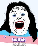 clothes hair long_hair makeup open_mouth soyjak stubble text tranny tshirt twitch variant:alicia // 592x720 // 36.8KB