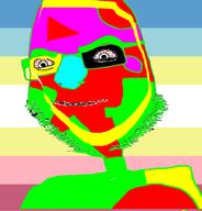 bloodshot_eyes brown_background colorful deformed distorted flag glasses map_(pedophile) pedophile redraw smile soyjak stubble variant:cobson // 676x707 // 45.7KB