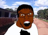 angry brazil brown_eyes brown_skin clothes glasses hair irl_background mustache open_mouth south_america soyjak stubble variant:feraljak // 784x576 // 114.0KB