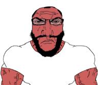 angry beard buff glasses muscles muscular_male punisher_face red_skin soyjak subvariant:science_lover template variant:markiplier_soyjak // 1059x929 // 296.0KB