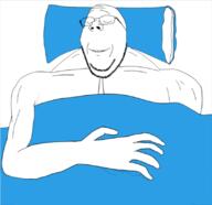 animated arm blanket blue buff closed_eyes glasses hand pillow sleeping smile soyjak stubble subvariant:wholesome_soyjak swolesome text variant:gapejak // 824x800 // 1.8MB
