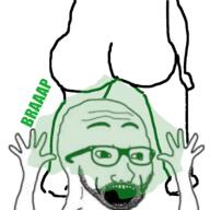 arm back beard brap excited fart glasses hand hands_up open_mouth soyjak stinky text variant:classic_soyjak // 800x800 // 215.5KB