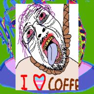 animated bloodshot_eyes coffee crying distorted glasses hair hanging i_love mustache open_mouth purple_hair rope soyjak stubble suicide text tired tongue tranny variant:bernd variant:gapejak yellow_teeth // 200x200 // 99.0KB