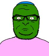 closed_mouth clothes glasses goblin green_eyes green_skin hat long_nose serious soyjak stubble variant:seriousjak // 453x520 // 12.4KB
