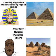 black_skin blond blue_eyes camel clothes egypt frown its_over nubian pharaoh pyramid sand sky smile text variant:markiplier_soyjak // 3464x3464 // 1.5MB