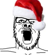 christmas clothes glasses hat mustache open_mouth santa santa_hat soyjak stubble variant:a24_slowburn_soyjak // 454x520 // 161.0KB