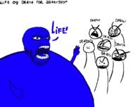 arm art berryboy blue_skin blueberry blueberry_inflation glasses hand inflation open_mouth soyjak stubble text variant:unknown // 820x653 // 36.7KB