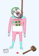 4chan arm badge blood bloodshot_eyes clothes crying flag full_body glasses green_hair hair hairy hammer hand hanging leg meds mustache neovagina open_mouth soyjak stubble suicide tongue tranny transparent variant:gapejak_front // 2012x2908 // 1.2MB