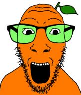 froot glasses green_glasses open_mouth orange_skin soyjak stem stubble variant:dylanjak // 552x650 // 35.4KB