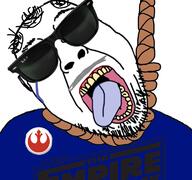 badge clothes crying glasses grey_hair hair hanging mustache open_mouth rebel_alliance rope soyjak star_wars stubble suicide sunglasses the_empire_strikes_back tongue variant:gapejak_front // 768x719 // 394.0KB