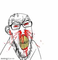 angry animated blood bloodshot_eyes clenched_teeth ear gif glasses poyopoyo poyunpoyun red_eyes soyjak stubble text variant:feraljak vein yellow_teeth // 389x400 // 1.4MB