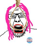 glasses hair makeup noose open_mouth pink_hair purple_hair rope soyjak stubble tranny variant:feraljak_front // 796x1001 // 137.7KB
