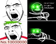 4chan 4soyjaks angry anime arm cereal cereal_guy clothes gem get glasses glowing glowing_eyes green_eyes green_hair hair inverted looking_at_you meme open_mouth s4s_(4chan) screenshot soyjak stubble text thougher variant:cobson variant:unknown yotsoyba // 510x400 // 97.5KB
