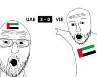 2soyjaks arm glasses hand open_mouth pointing scoreline soccer stubble text united_arab_emirates variant:two_pointing_soyjaks // 750x593 // 156.1KB