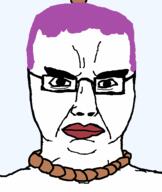 angry animated closed_mouth glasses hair hanging purple_hair rope soyjak spin subvariant:chudjak_front tranny variant:chudjak // 466x554 // 94.2KB