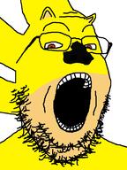 ear glasses hedgehog open_mouth red_eyes sega snout sonic sonic_the_hedgehog soyjak stubble super_sonic variant:gapejak video_game yellow yellow_skin // 600x800 // 21.3KB