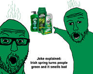 arm deodorant glasses green_skin hand ireland open_mouth pointing soyjak stinky stubble text variant:two_pointing_soyjaks // 1127x900 // 402.8KB