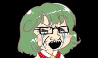 anime bloodshot_eyes clothes crying female glasses green_hair hair kazami_yuuka open_mouth soyjak touhou variant:soyak video_game white_skin // 800x473 // 100.7KB