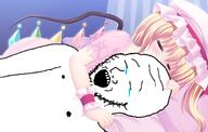 anime arm closed_eyes crying flandre_scarlet open_mouth sleeping soyjak stubble touhou variant:classic_soyjak vidya // 1800x1147 // 1.4MB