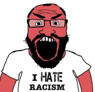 angry arm beard clothes glasses i_hate open_mouth racism red_skin soyjak subvariant:science_lover text tshirt variant:markiplier_soyjak // 816x785 // 2.4MB