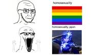 arm concerned flag frown gay glasses hand hands_up japan lgbt open_mouth soyjak soyjak_comic stubble text thing_japanese variant:classic_soyjak variant:wewjak // 680x383 // 141.3KB