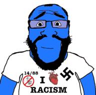 1488 arm beard blue blue_skin calm closed_mouth clothes glasses happy_merchant heart i_love jew nazi no_symbol racism soyjak swastika tshirt variant:science_lover // 800x789 // 142.5KB