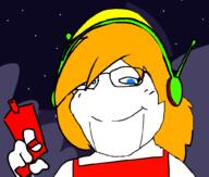 blue_eyes cave_story closed_mouth clothes curly_brace drawn_background female glasses gun hair hand headphones holding_object inhuman moon night smile soyjak subvariant:soylita variant:gapejak video_game // 1012x861 // 61.1KB