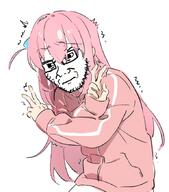 anime arm bocchi_the_rock closed_mouth clothes concerned frown glasses gotou_hitori hair hand nervous pink_hair soyjak stubble variant:soyak // 767x872 // 273.5KB