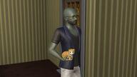 animal arm cat clothes glasses grey_skin hand holding_object leg open_mouth shorts soot soot_colors soyjak_party stubble the_sims tshirt video_game yellow_skin // 1600x896 // 679.8KB