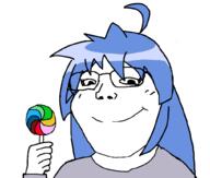 anime blue_hair female glasses holding_lollipop holding_object konata_izumi lollipop lucky_star soyjak subvariant:soylita variant:gapejak // 1012x861 // 48.2KB