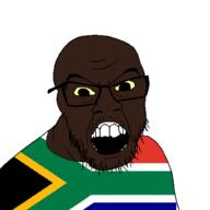 black_skin clothes country flag glasses open_mouth small_eyes south_africa soyjak stubble variant:feraljak // 1500x1500 // 34.7KB
