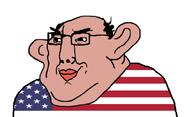 amerimutt balding brown_skin closed_mouth country double_chin ear fat flag glasses smile soyjak united_states variant:chudjak // 1127x685 // 85.6KB
