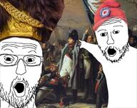 2soyjaks arm clothes france glasses hand hat historical history napoleon open_mouth painting soyjak stubble variant:two_pointing_soyjaks // 717x567 // 549.1KB