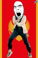 animated country dance flag flag:montenegro full_body gangnam_style glasses irl montenegro open_mouth push_pin soyjak sticky stubble variant:cobson // 300x460 // 425.2KB