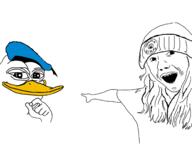 art bird clothes duck female frog girl hat irl long_hair open_mouth pepe pointing rdrama redraw soyjak ted_simp traced variant:two_pointing_soyjaks // 1560x1170 // 325.5KB