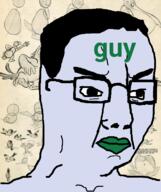 4chan angry blue_skin closed_mouth co_(4chan) glasses guy hair soyjak text variant:chudjak // 645x770 // 342.1KB