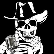 clothes cowboy_hat ghost_(btr) hat microphone open_mouth skeleton soyjak variant:feraljak // 1500x1500 // 356.1KB