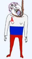 aids arm blood bloodshot_eyes clothes country crying flag full_body hair hand leg mustache neovagina open_mouth purple_hair rope russia soyjak suicide tongue variant:bernd z_(russian_symbol) // 589x1081 // 82.4KB
