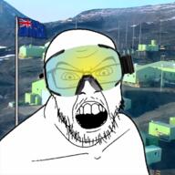 angry antarctic_base antarctica country flag glasses goggles irl_background mustache new_zealand open_mouth scott_base snow soyjak stubble variant:feraljak // 750x750 // 737.2KB