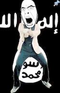 an_euch_feinde_allahs animated arabic_text dance flag flag:isis full_body gangnam_style german_language germany glasses irl isis music nasheed open_mouth push_pin sound soyjak sticky stubble variant:cobson video // 300x460, 180.5s // 36.5MB