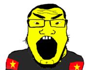 angry beard brown_eyes clothes country flag flag:vietnam glasses hair open_mouth skin soyjak star_(symbol) subvariant:science_lover variant:markiplier_soyjak vietnam yellow_skin // 800x600 // 60.9KB