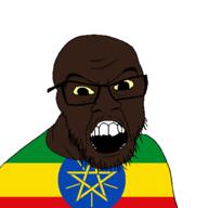 black_skin clothes country ethiopia flag glasses open_mouth small_eyes soyjak stubble variant:feraljak // 1500x1500 // 48.8KB