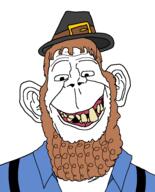 amish bad_teeth beard brown_hair closed_mouth clothes ear hair hat soyjak stubble variant:britson // 776x961 // 36.6KB