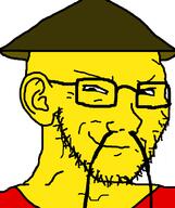 asian china clothes ear glasses hat mustache rice_hat small_eyes smile smug soyjak stubble variant:classic_soyjak yellow_skin // 632x756 // 16.5KB