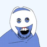 animated blue_background blue_skin clothes devil discord green_eyes hat horn mustache open_mouth red_skin soyjak stubble transformation variant:feraljak yellow_teeth // 680x680 // 955.0KB