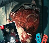 blood glasses gore joycon nintendo nintendo_switch open_mouth resident_evil screenshot text variant:unknown video_game zombie // 903x786 // 454.8KB