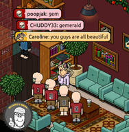1488 badge chair closed_mouth clothes facemask full_body gem glasses habbo_hotel pixel_art screenshot sharty_seal shelf shoe shorts smile soyjak stubble text thumbs_up tree tshirt variant:a24_slowburn_soyjak video_game white_skin // 645x657 // 531.2KB
