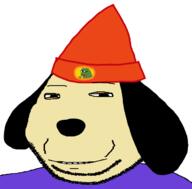 beanie closed_mouth clothes dog frog hat parappa_the_rapper pepe smile soyjak stubble subvariant:massjak variant:gapejak video_game // 682x672 // 30.4KB