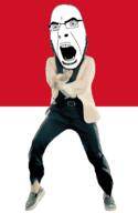 angry animated country dance flag full_body gangnam_style glasses irl monaco open_mouth soyjak stubble variant:cobson // 300x460 // 501.5KB